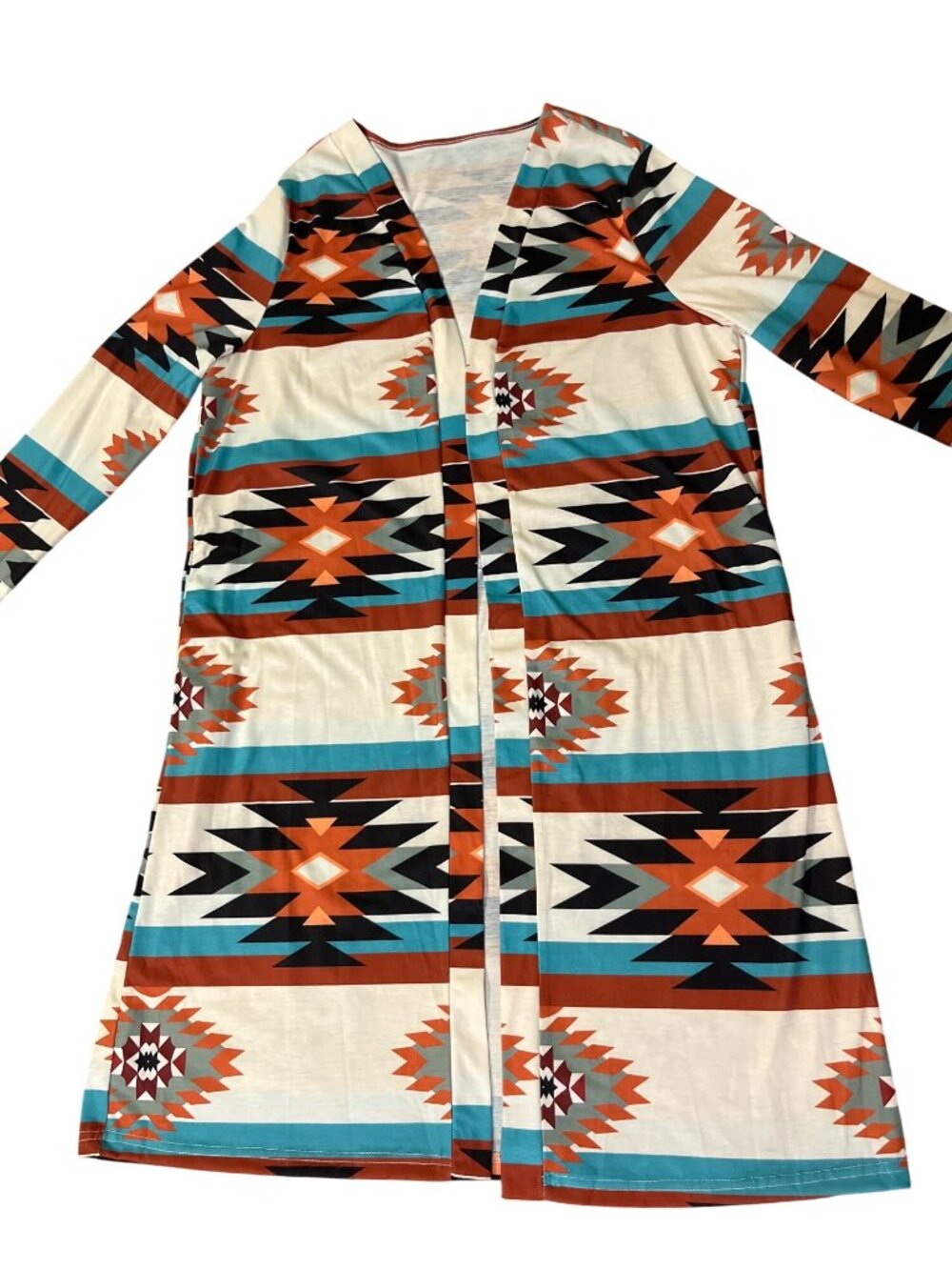 Women’s XXL Tribal Aztec Geometric Open Front Long Duster Used - Picture 3 of 12